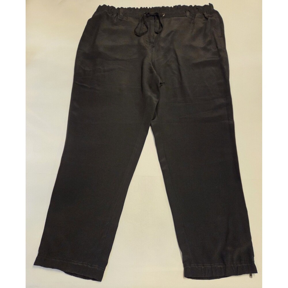 Eileen Fisher 100% Silk Pants Women’s Large Black Hook Eye Zip Ankle Zip Straigh